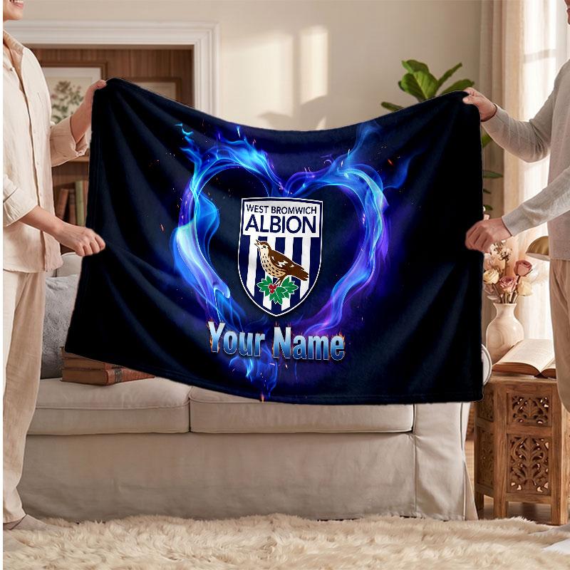 West Bromwich Albion Personalized Fleece Blanket With Football Logo, Custom Name Text Soft Warm Home Throw Blanket