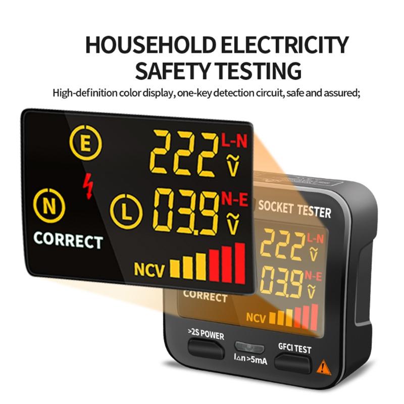 Outlet Tester LCD with Voltage Display RCD Receptacle Socket Tester Circuit Analyzer Polarity Detector EU/US/UK Plug