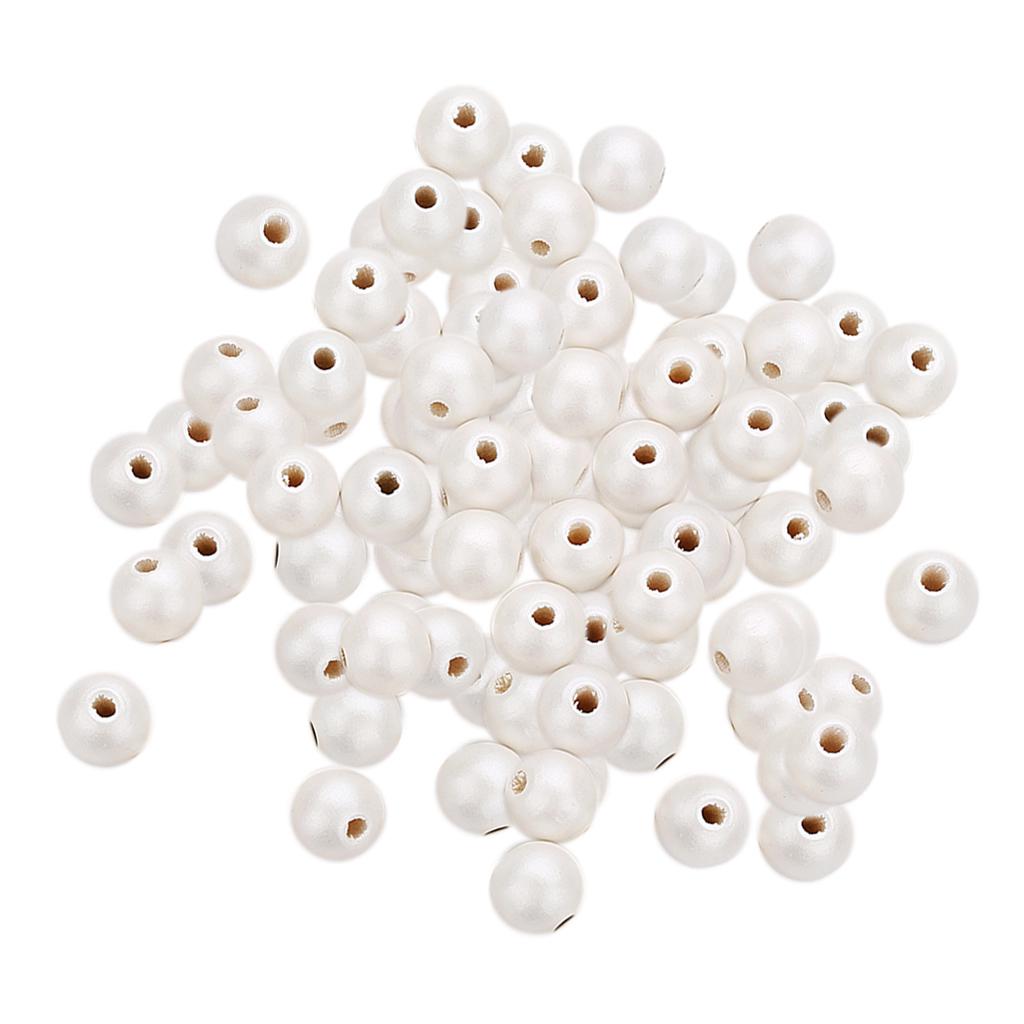 100 τεμάχια Pearl White Βαμμένες Ξύλινες Χάντρες Spacer Jewelry Κατασκευή 8mm