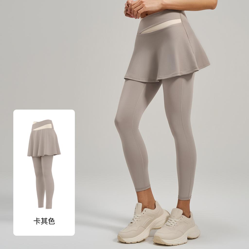 Color matching fake two-piece culottes, high waist, belly and thin fitness wear, anti-light yoga pants for women