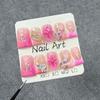 Short Duckbill Press-On Nails With Floral Butterfly Star Design Ice-Transparent Pink Blush Gel Effect Sweet 3D Embossed Handmade