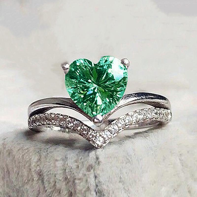 Huitan  Trendy Heart Cubic Zirconia Women Rings for Engagement Wedding White/Pink/Green/Colored Love Rings Eternity Jewelry