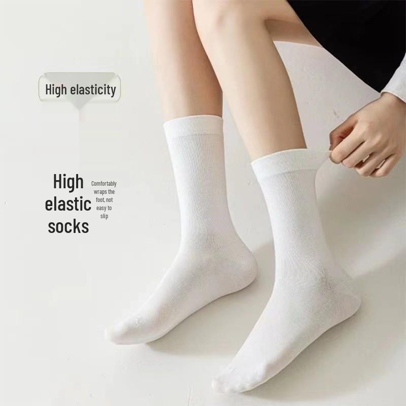 

Seamless White Mid-Calf Socks for Women - Trendy Spring/Autumn Style, Thick and Versatile for Students One Size with Package Certificate