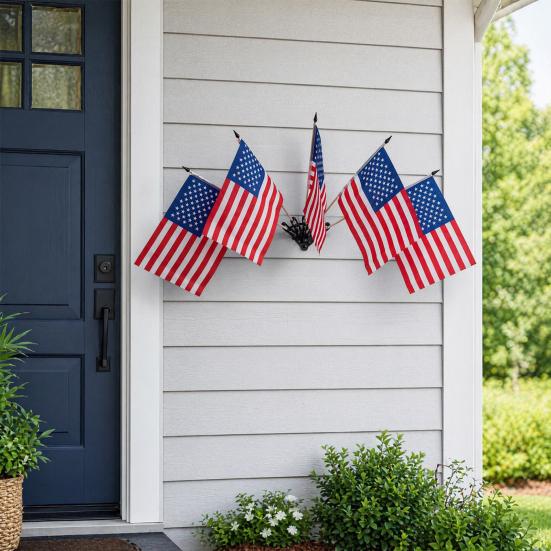 yangyizhi American Flag Stand Set, 5Pcs Celebration Flags with Poles And Fan-Shaped Bases for Wall Balcony Shop Fronts Outdoor Decor Patriotic
