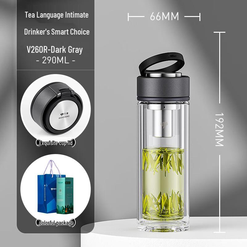 VANSIN Portable Double-Layer Glass Handle Cup 290ml