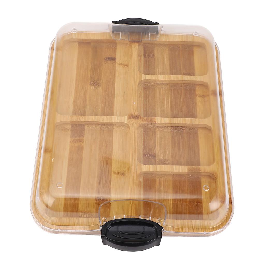 Charcuterie Board with Built In Compartments Clear Locking Lid Dual Sided Bamboo Cutting Board