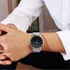 BUREI Men's Analog Quartz Watch Waterproof Date Black Simple Stylish Business Silver Milanese Mesh Band