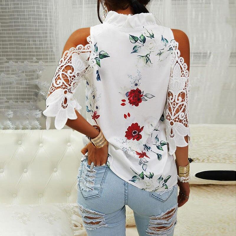 Sexy Hollow Out Vintage Blouse Women V-Neck Elegant Lace Shirts Summer  Printed Short Sleeve Blouses Female Casual Tops 19361