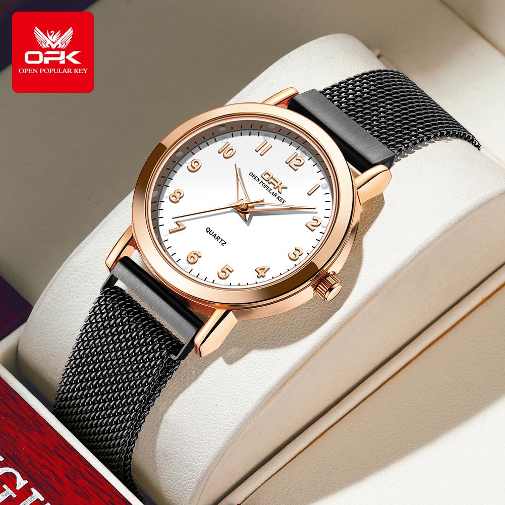 OPK 8115 Women's Watches Simple Fashion Oirginal Wristwatch for Female Stainless Steel Mesh Strap Waterproof Luminous Reloj