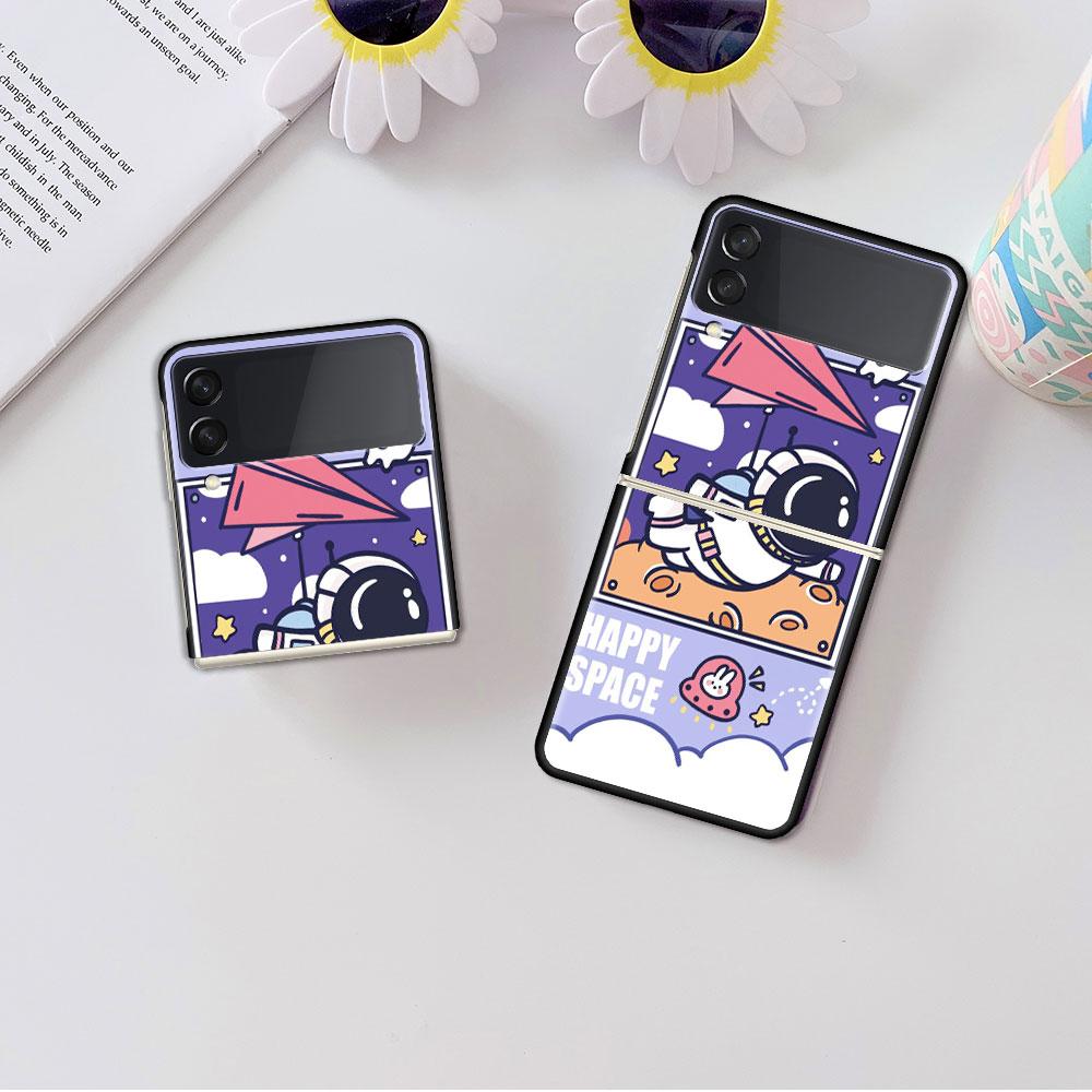 Luksusowe etui do Samsung Galaxy Z Flip 4 3 5G czarne etui na telefony PC twarde modne etui tylne ZFlip Funda Cartoon Cool Astronaut Sac