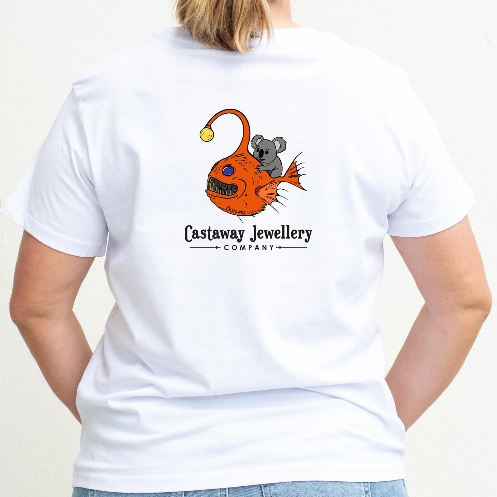 Ladies Deep Sea Duo Tee Shirt White - Koala Riding an Angler Fish Tee Shirt 4XL
