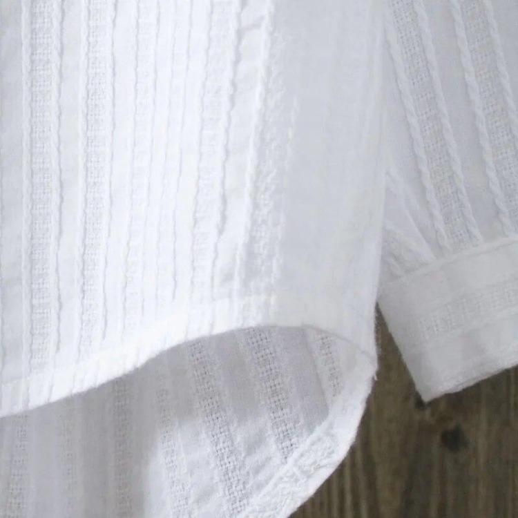 Elegant V-neck Loose Blouse for Women 100% Cotton Double Pocket Casual Shirt Tops Office Lady Spring Summer New