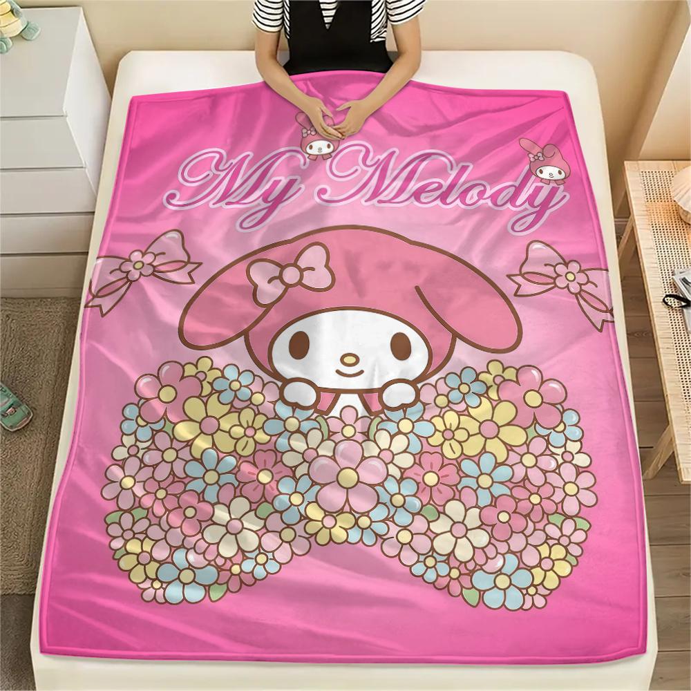 1PC My Melody Pink Print Flannel Blanket, High quality All Seasons, Home Decor, Warmth and Comfort, Perfect for Christmas Gifts