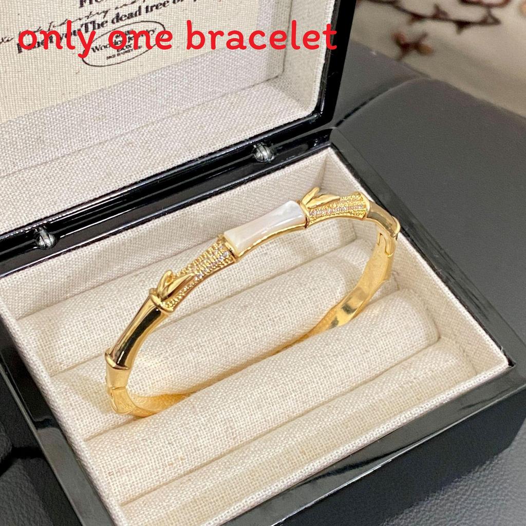 Floral Pattern Copper Bangle With Gold Plating And Zircon Stones For Fashionable Women