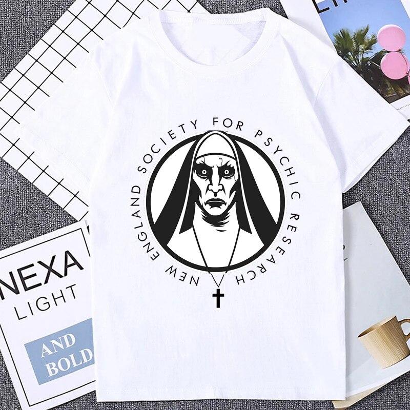 

Футболка унисекс с графическим принтом Horror Unholy Nun, летняя повседневная модная свободная футболка из мягкого модала, уличная одежда, хипстерские футболки в стиле хип-хоп 3XL