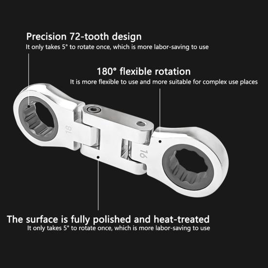 5Pcs/Set Ratchet Wrench Set with Storage Bag Metric Telescopic Head Flex Head Stubby Wrenches Sturdy Short Wrench Set