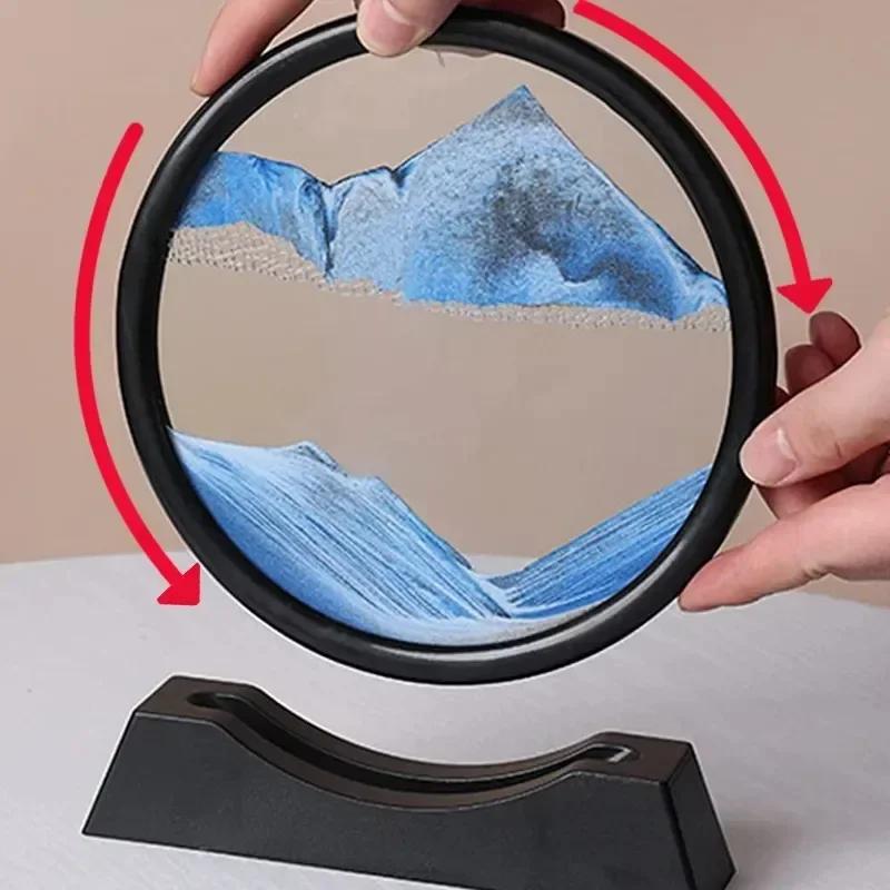 Creative 3D Moving Sand Art Oranment Liquid Hourglass Flowing Sand Sandscape Quicksand Home Decor Gift