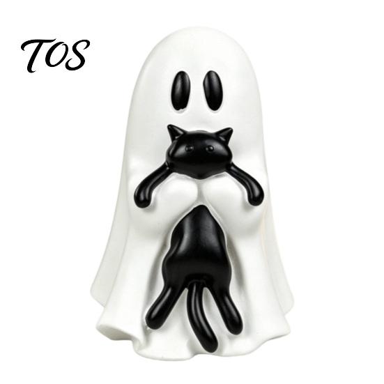 Halloween Ghost And Black Cat Figurine Ornament, Hugging A Sculpture, Small Resin Collectible for Unique Figurine, Home Bedroom Entrance Display
