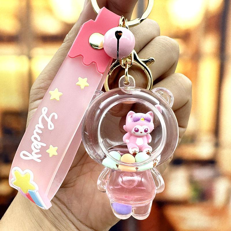 Cartoon Big Head Bear Quicksand Bottle Keychain Cute Lingna Bell Doll Pendant Couple Bag Drift Bottle Pendant