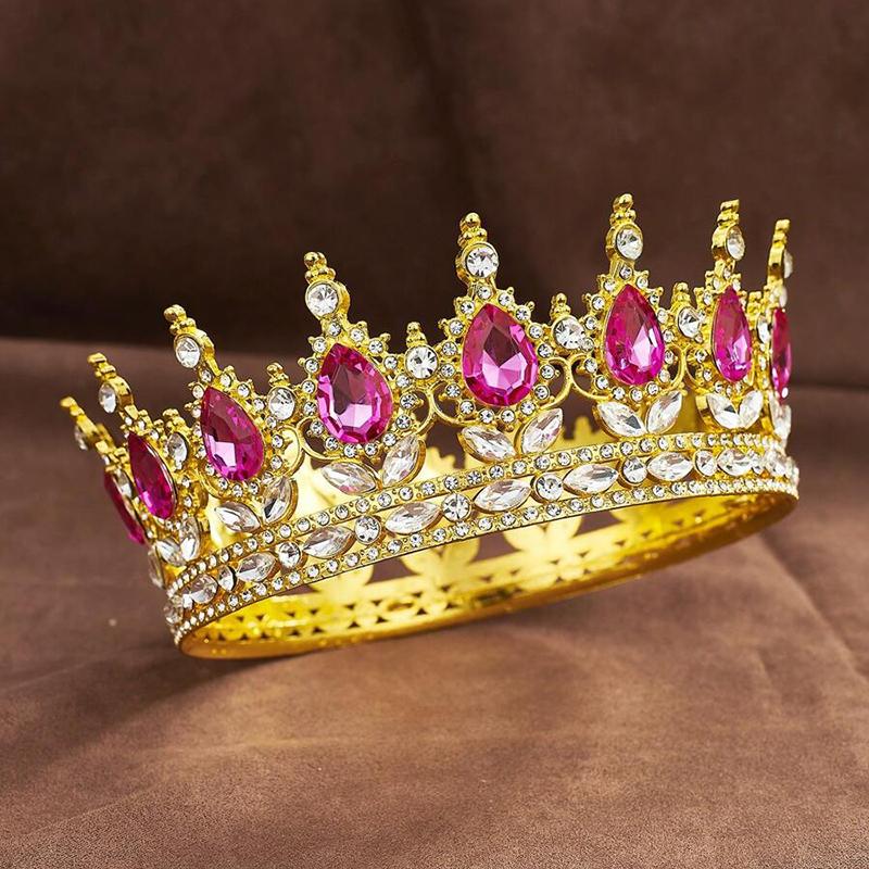 Luxury Color Baroque Queen Crown Colorful Sparkly Rhinestone Wedding Crown Bride Princess Full Round Tiaras Headband Headpieces