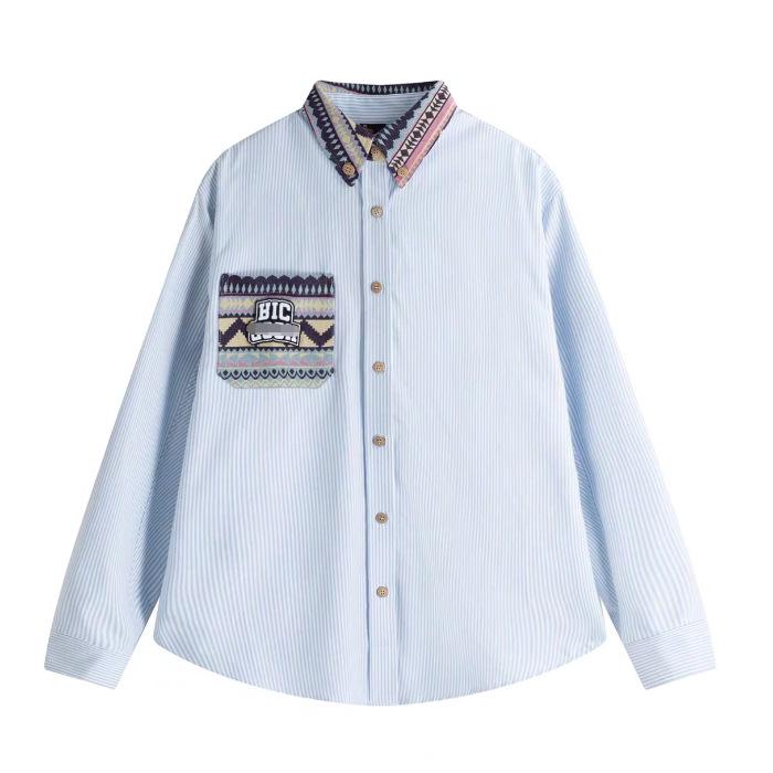 Women s Trendy Striped Long-Sleeve Shirt, Early Autumn Casual Jacket, Loose Fit Top Extra Large синий