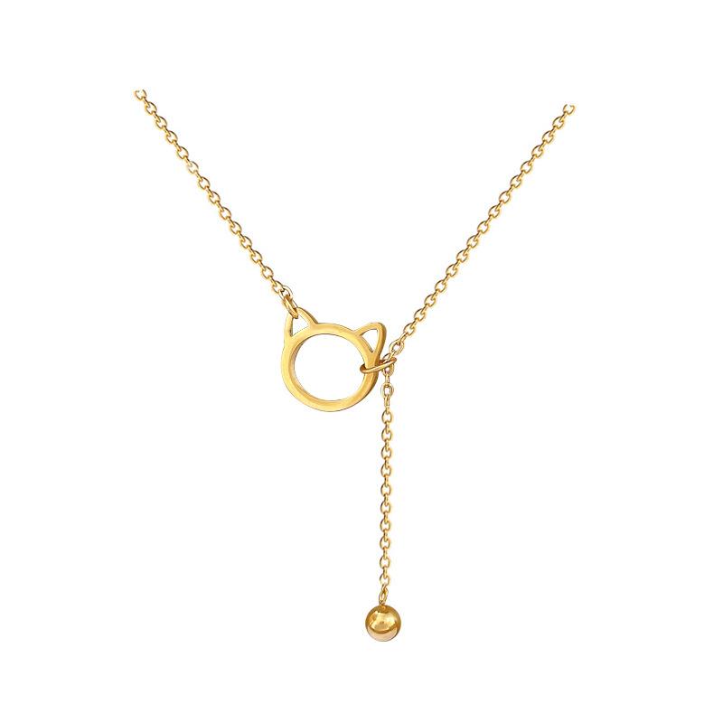 Titanium Steel Cat Tassel Minimalist Wind Stove Real Gold Necklace Female Collarbone Chain Accessories