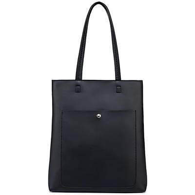 Lotte Lacca A4 Tote Bag, Vertical, Women's, Large, Simple, Cute, Slim, Solid PU Leather Tote Bag (Black)