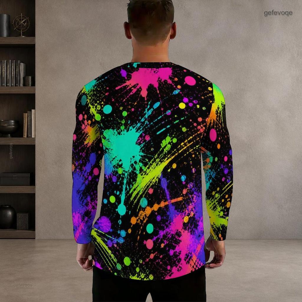 Men Plus Size Round Neck Long Sleeve Printed T Shirt Black Gold Blue Casual Pullover