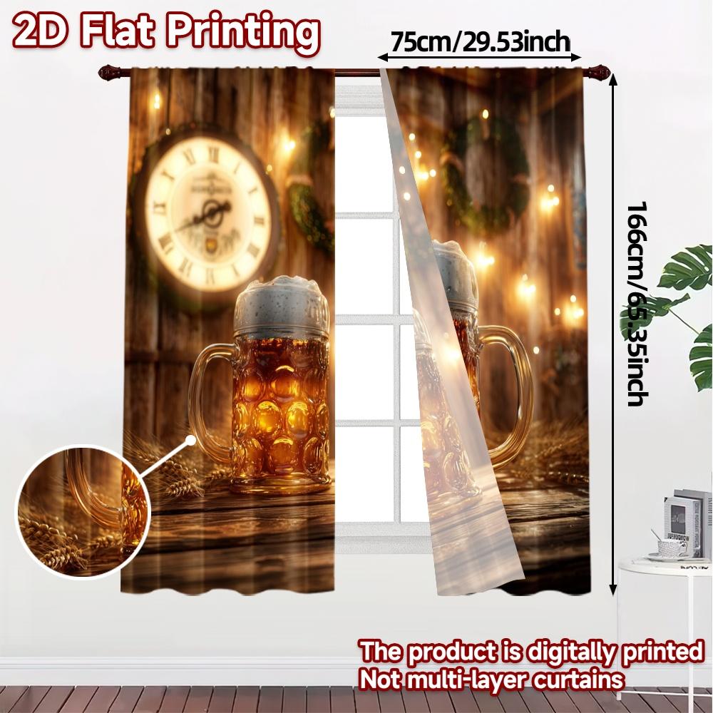2pcs, 2D FLAT PRINTING Curtains (Without Rod) Golden Cheers(1) Popular Light Filtering Curtains Versatile Polyester Curtains