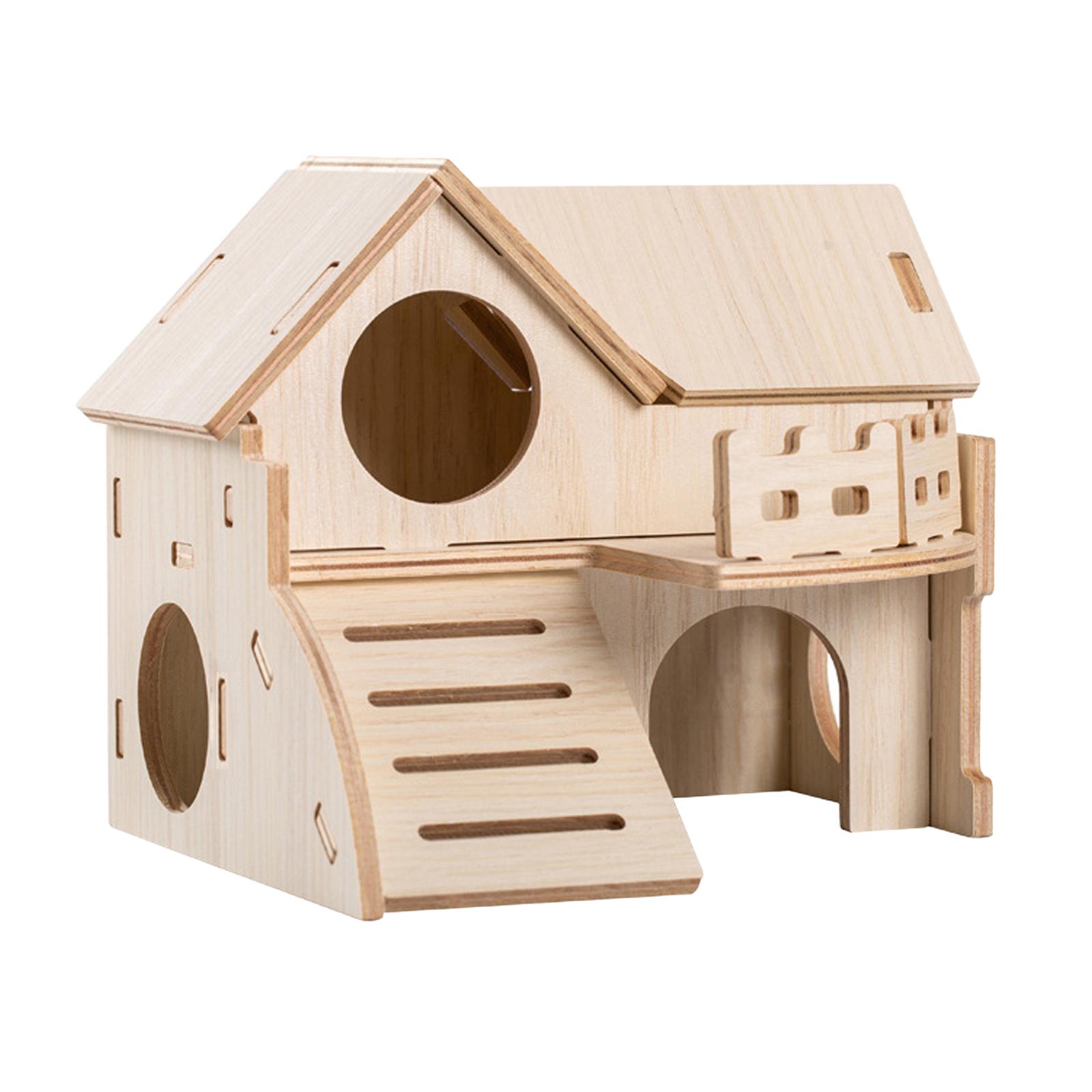 Hamster Wood House with Ladder Solid Wood Cabin Hamster Hideout Wooden Toy for