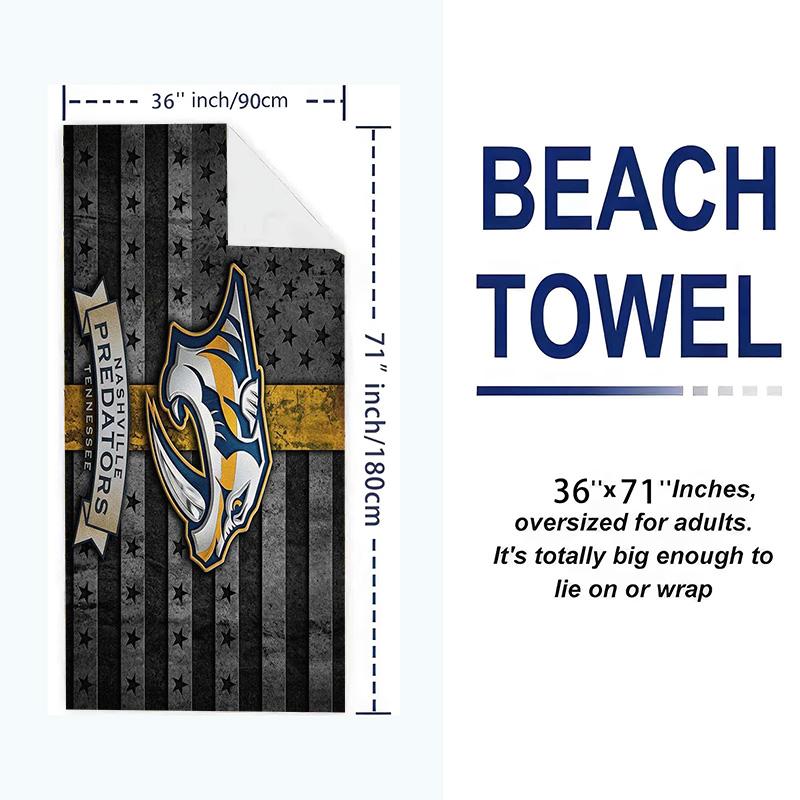 Nashville Predators Logo Print Beach Towel, Large Soft Quick Dry Towel for Beach Camping Swimming