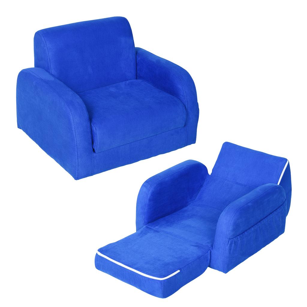 2 In 1 Kids Armchair Sofa Bed Fold Out Padded Wood Frame Bedroom Blue
