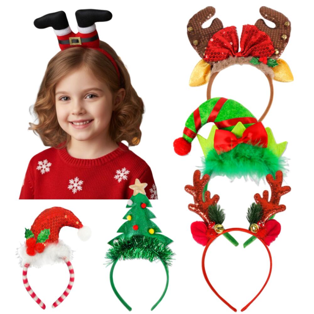 1 Piece/5Pcs Funny Santa Claus Leg Hairband Christmas Tree Headband Set Xmas Party Headwear For Adults Girls Holiday Family Gift