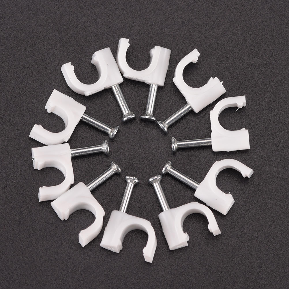 100 Pcs New Rg59 Coax Cat5 Cat6 Cable Wire Clips Nail Clamps Straps Tacks White 6Mm