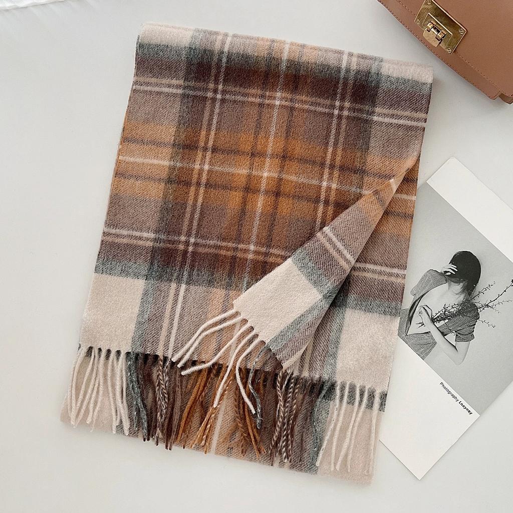 100% Pure Wool Scarf Female Winter Warm Cashmere Shawl Checkerboard Couple Accessory Outdoor Wrap Windproof Scarf