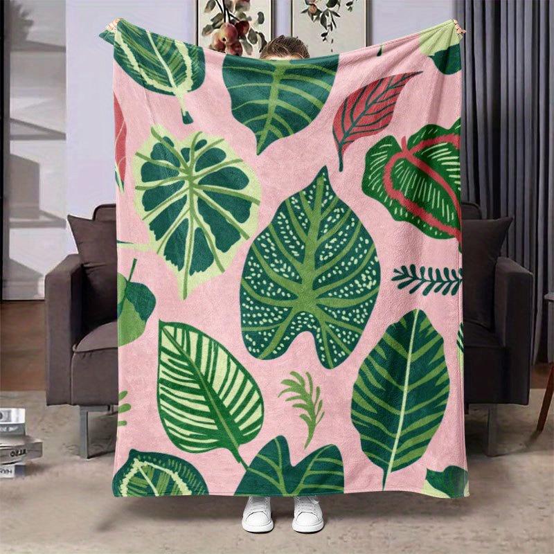 Tropical Leaf Paradise Blanket Reversible Flannel Throw for Island Vibes AllSeason Comfort Jungle Retreat Gift Size: 75*100cm, Weight: 230 GSM