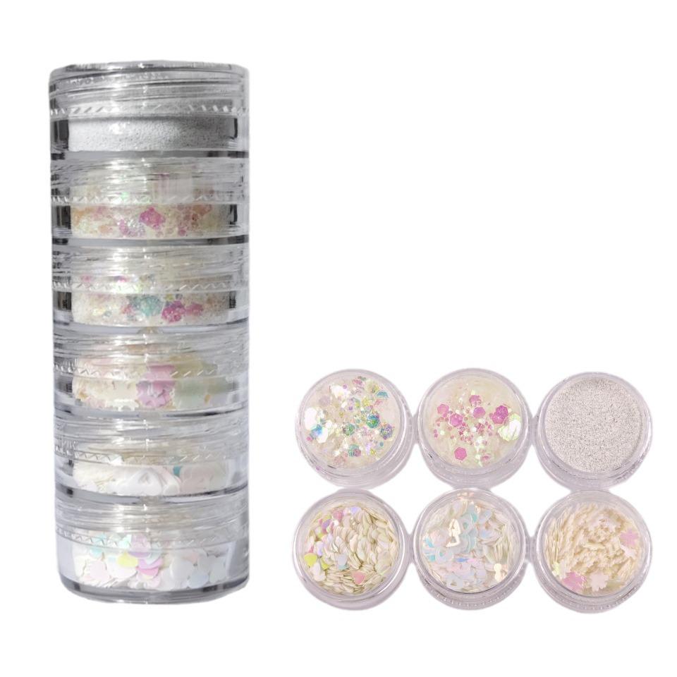 Valentine's Day Nail Art Glitter Set: 6-Compartment with Heart, Hollow Heart, Butterfly, and Metallic Glitter for Resin