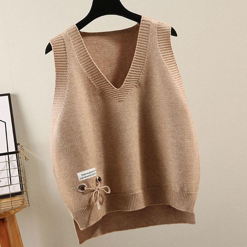 

Жилет-свитер, женский трикотажный жилет без рукавов с V-образным вырезом, однотонный трикотажный свитер, повседневный трикотажный жилет, свитер с разрезом L хаки