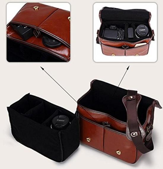 Giyomi British Style SLR Camera Bag Case Retro Genuine Leather Style Tailoring Bag/Shoulder (Waterproof) (Red Brown)
