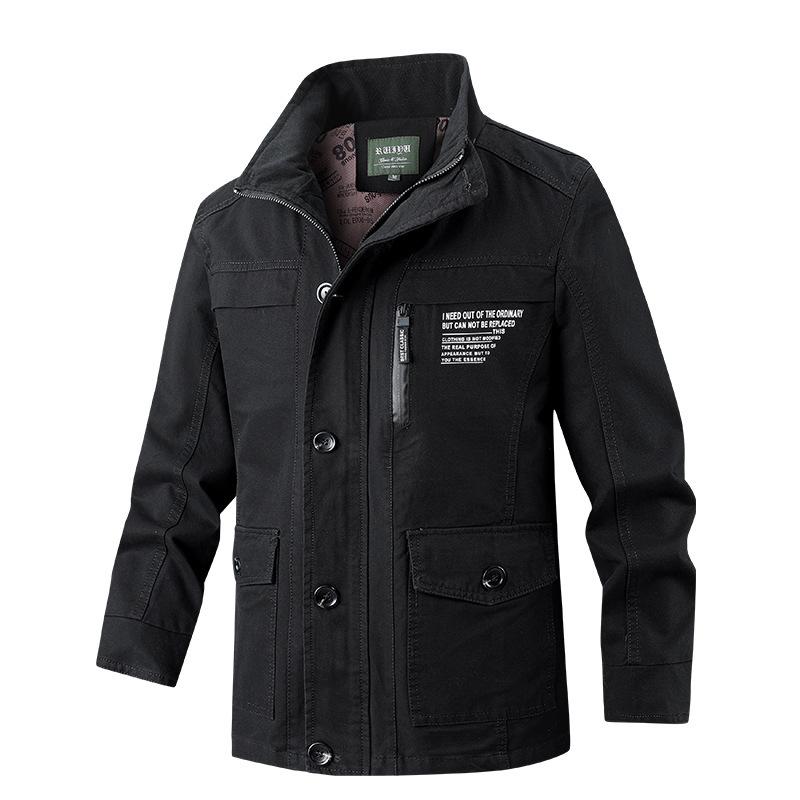 

Куртка мужская весенне-осенняя куртка повседневная спортивная тренчкот с лацканами корейская версия модная многокарманная куртка из чистого хлопка 6XL чёрный