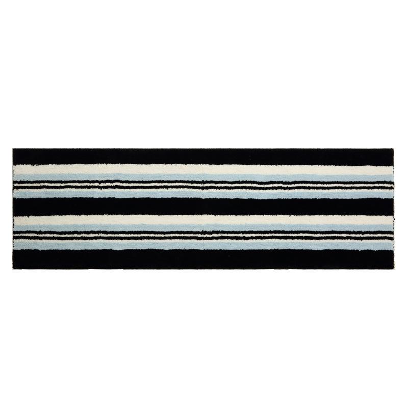 Nordic Style Black & White Striped Non-Slip Bedroom Rug - Wear-Resistant Long Floor Mat for Living Room