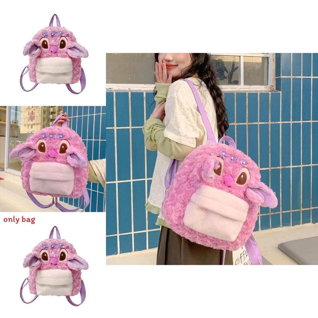 Cute Cartoon Pink Angel Plush Backpack For Girls Daily Use