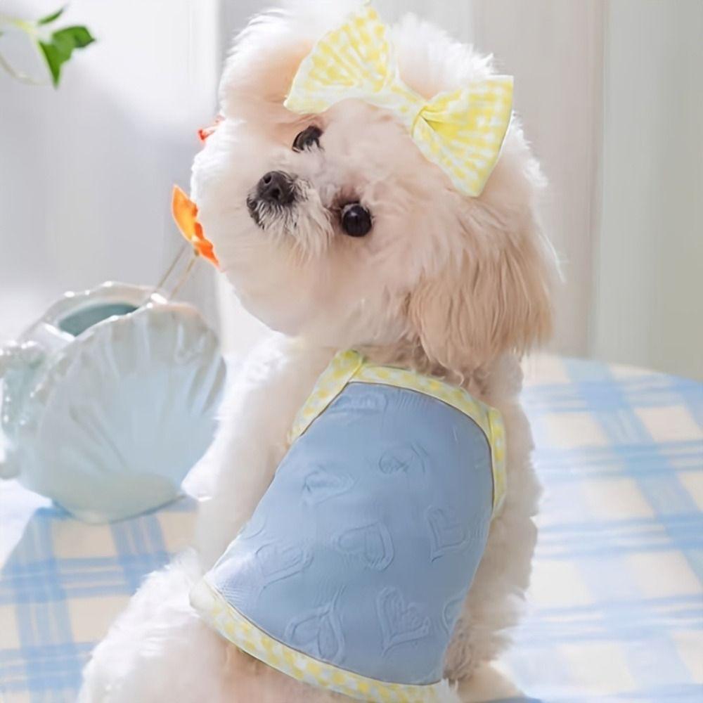 Breathable Summer Puppy Clothes Bow Clip Dog Clothing with Bow Clip Cute Dog Vest Girls Pet