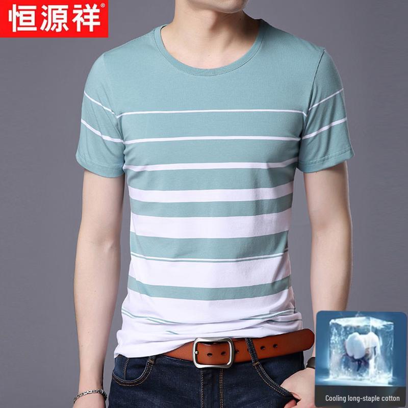 

Hengyuanxiang Men s Striped Mercerized Cotton T-Shirt 3XL (185cm)