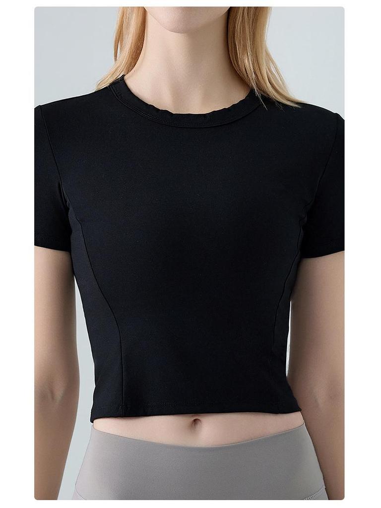 Spring Summer Women's Quick-Dry Short Sleeve Round Neck Yoga & Fitness Top