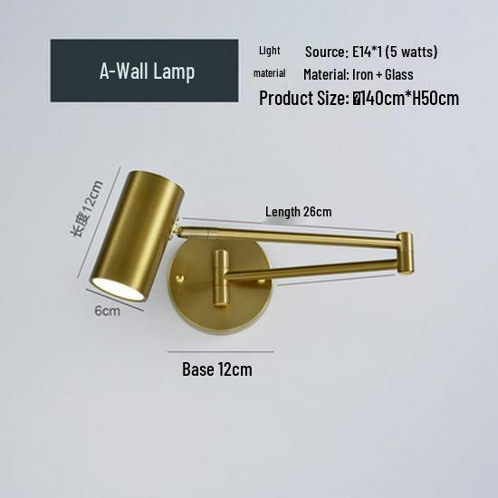 Rocker Telescopic Black Wall Lamp: Folding, Rotating Long Pole for Luxury Study & Bedroom.