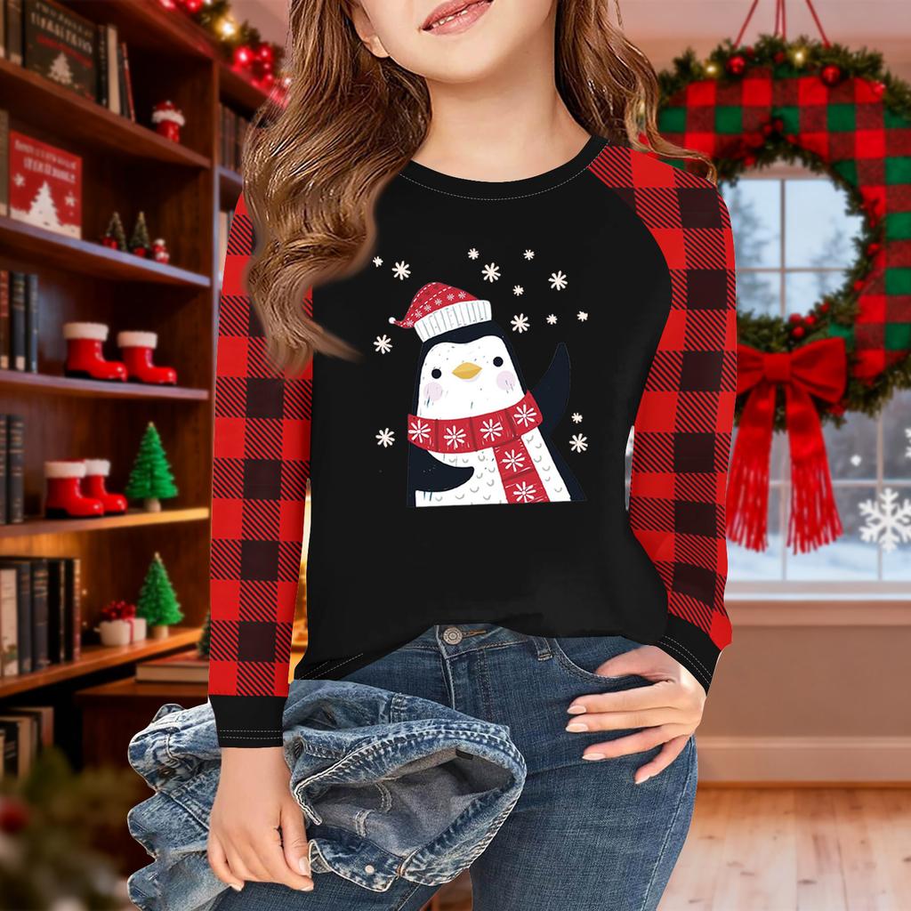 Girls Long Sleeve Christmas Day T Shirts Kids Fall Tops Crewneck Basic Tees 5-14Y