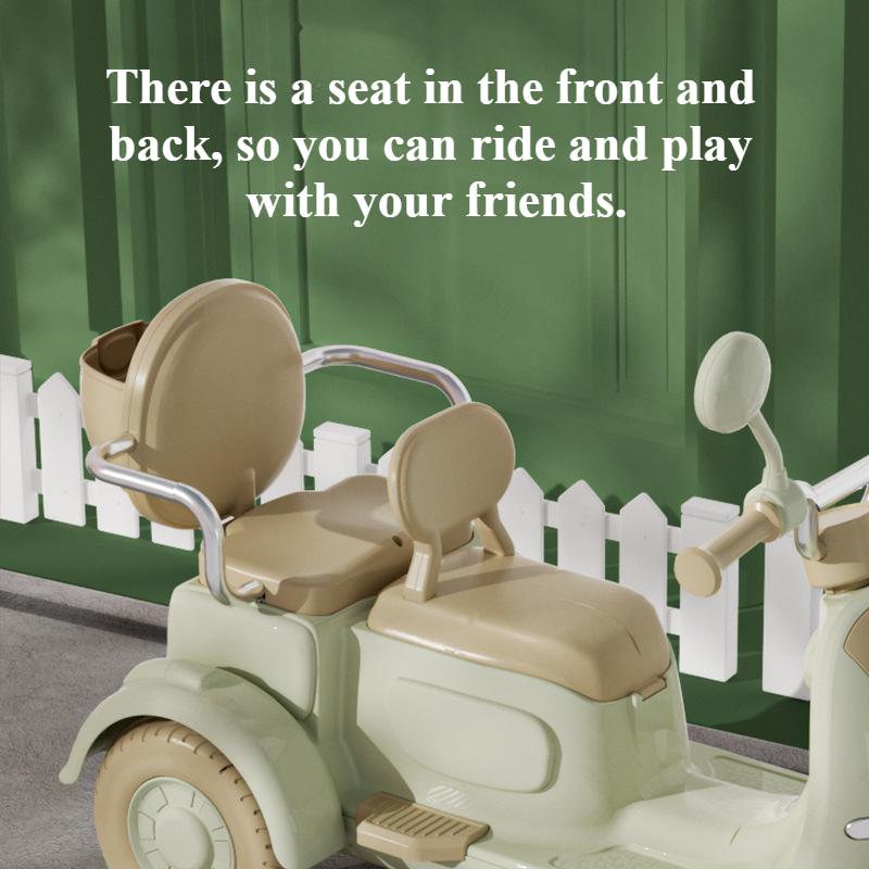 Kids Electric Tricycle Rechargeable Motorcycle for Boys Girls Double 3-wheel Motorbike with Music Guardrail Big Anti-slip Wheel