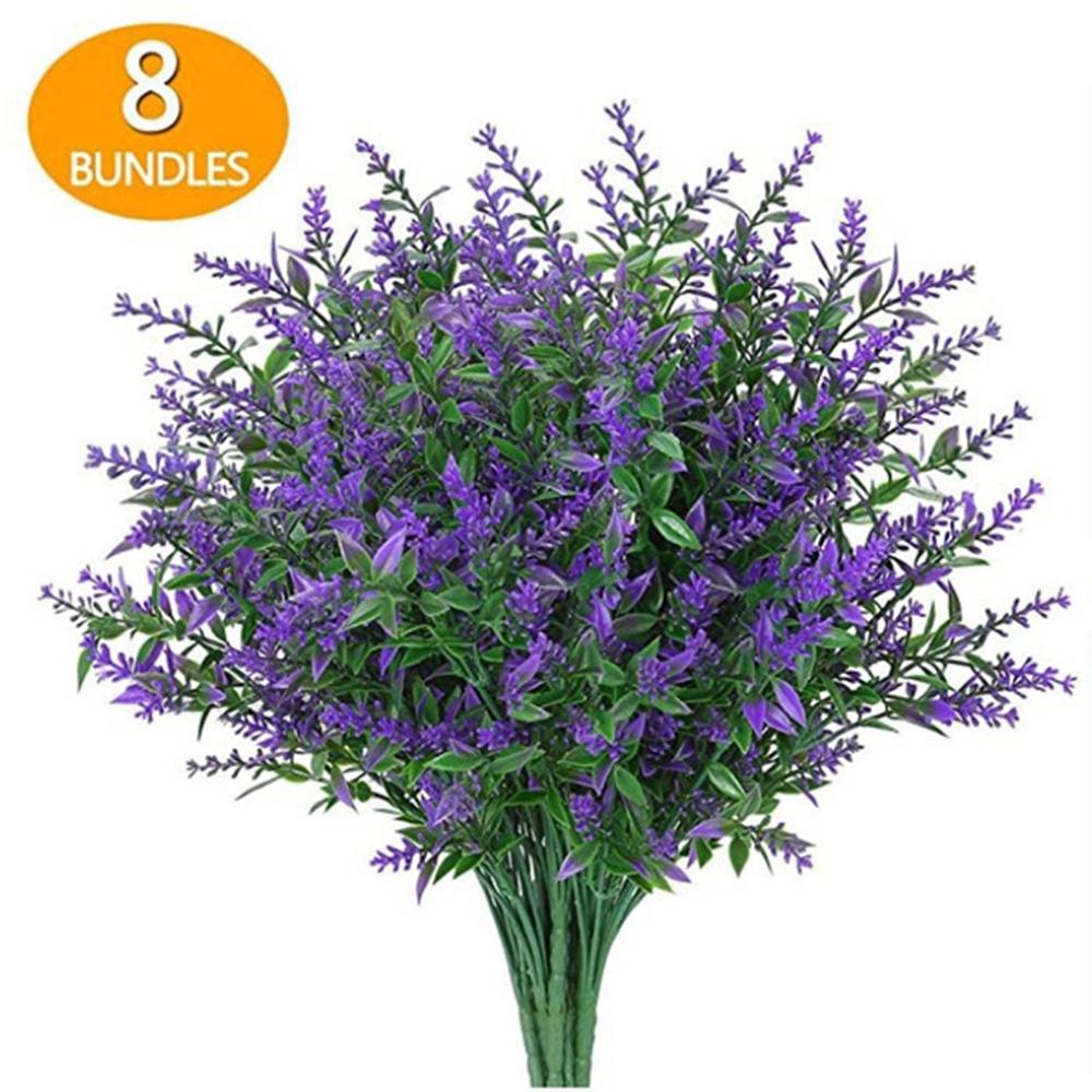 8pcs Faux UV Resistant Fake Flowers Artificial Plants Plastic Decor Outdoor Plastic Lavender Fake Flower Wedding Accessories