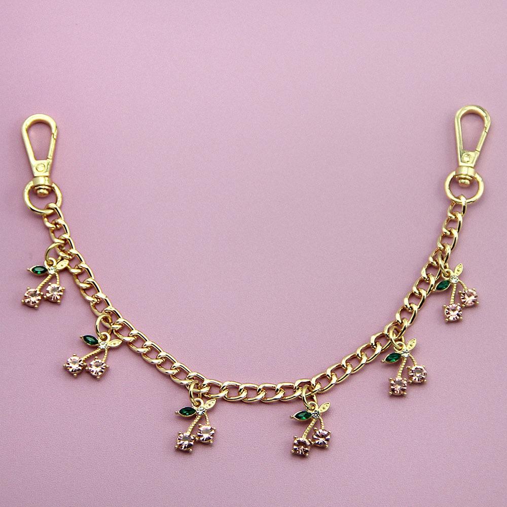 DIY Zinc Alloy Bag Hanging Chain with Cherry Pendant Detachable Clothing Pants Chain Shoulder Bag Carrying Chain for Woman